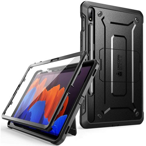 Samsung Galaxy Tab S7 11.0 / Tab S8 11.0, Műanyag hátlap védőtok + képernyővédő, közepesen ütésálló, kitámasztóval, SupCase Unicorn Beetle Pro, fekete