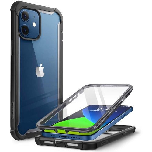 Apple iPhone 12 Mini, Műanyag hátlap védőtok (elő- és hátlapi) + Tempered Glass (edzett üveg), közepesen ütésálló, SupCase IBLSN Clear, átlátszó/fekete