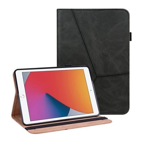 Apple iPad 10.2 (2019 / 2020 / 2021), mappa tok, stand, bőrhatású, koptatott, fekete