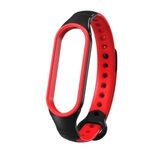 Xiaomi Mi Band 6, szilikon pótszíj, lyukacsos, légáteresztő, fekete/piros