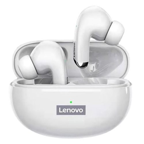 Bluetooth sztereó fülhallgató, v5.0, TWS, töltőtok, érintés vezérlés, zajszűrővel, vízálló, játékosoknak ajánlott, Lenovo LivePods LP5, fehér, gyári