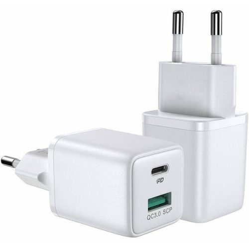 Hálózati töltő adapter, 30W, USB aljzat, USB Type-C aljzat, gyorstöltés, PD 3.0, QC 3.0, Joyroom Mini L-QP303, fehér