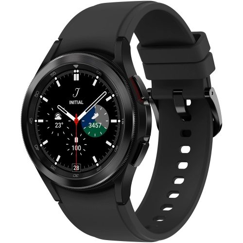 Bluetooth okosóra, szilikon szíj, rozsdamentes acél keret, v5.0, aktivitás és egészség mérő, vízálló, hangszóró, Samsung Galaxy Watch 4 Classic (46mm) SM-R890, fekete, gyári