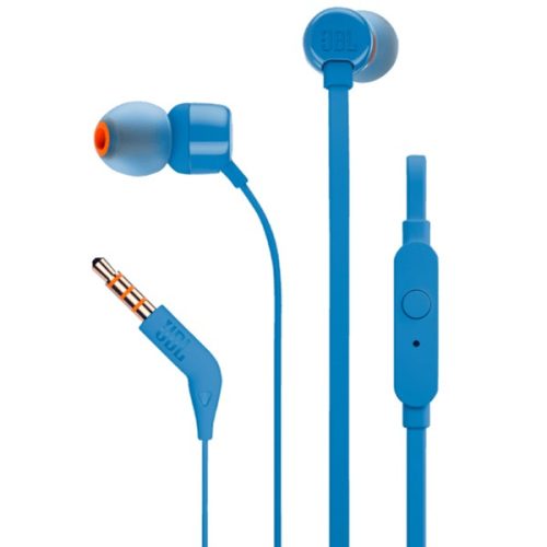 Vezetékes sztereó fülhallgató, 3.5 mm, mikrofon, funkció gomb, JBL T110, kék, gyári