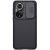 Huawei Honor 50 / Nova 9, Műanyag hátlap + szilikon keret, közepesen ütésálló, kamera védelem, csíkos minta, Nillkin CamShield Pro, fekete