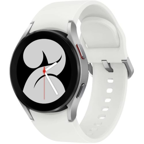 Bluetooth okosóra, szilikon szíj, alumínium keret, v5.0, eSim, aktivitás és egészség mérő, vízálló, hangszóró, Samsung Galaxy Watch 4 (40mm) SM-R865 (LTE), ezüst, gyári