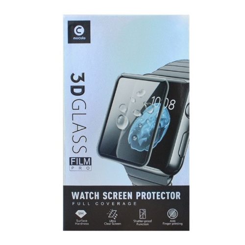 Apple Watch 7 (45 mm), Kijelzővédő fólia, ütésálló fólia (az íves részre is!), Tempered Glass (edzett üveg), 3D full Cover, Mocolo, fekete