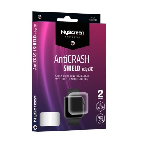 Apple Watch 7 (41 mm), Kijelzővédő fólia, ütésálló fólia (az íves részre is!), 3D Full Cover, MyScreen AntiCRASH Shield Edge3D, Clear, 2 db / csomag