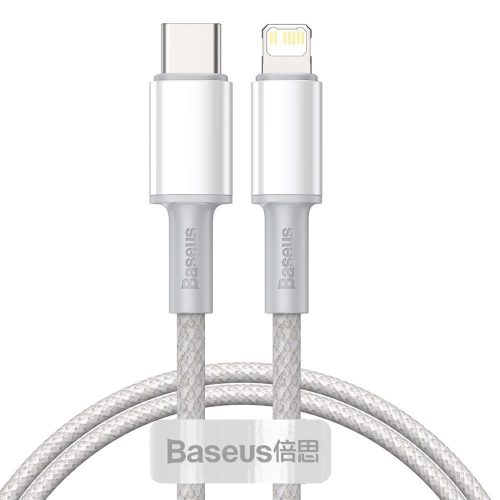 USB Type-C töltő- és adatkábel, Lightning, 200 cm, 20W, törésgátlóval, gyorstöltés, Baseus, CATLGD-A02, fehér