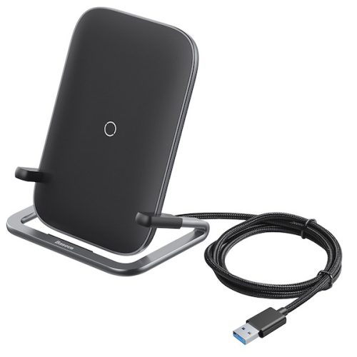 Univerzális vezeték nélküli töltő állomás, Qi Wireless, 15W, asztali tartó, USB kábellel, Baseus RIB, fekete