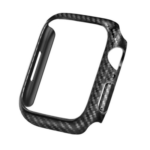 Apple Watch 7 (41mm), Műanyag védőkeret, közepesen ütésálló, szíj nélkül, karbon minta, fekete