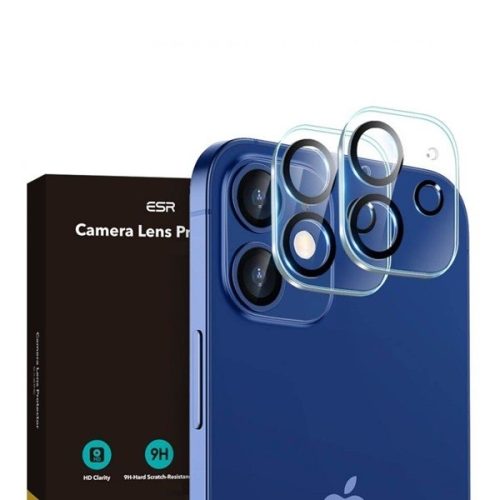 Apple iPhone 12, Kamera lencsevédő fólia, ütésálló fólia, Tempered Glass (edzett üveg), ESR Lens Protector, fekete, 2 db / csomag