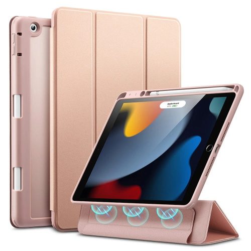Apple iPad 10.2 (2019 / 2020 / 2021), mappa tok, Smart Case, mágneses rögzítés, Apple Pencil tartóval, ESR Rebound Hybrid Pro, rózsaszín