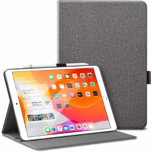 Apple iPad 10.2 (2019 / 2020 / 2021), mappa tok, Apple Pencil tartóval, stand, textil minta, ESR Urban Premium, szürke