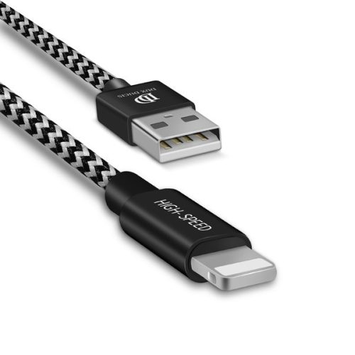 USB töltő- és adatkábel, Lightning, 100 cm, 2100 mA, cipőfűző minta, gyorstöltés, Dux Ducis K-ONE, fekete/fehér
