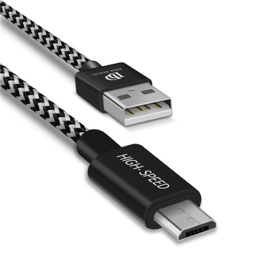 USB töltő- és adatkábel, microUSB, 300 cm, 2100 mA, cipőfűző minta, gyorstöltés, Dux Ducis K-ONE, fekete/fehér