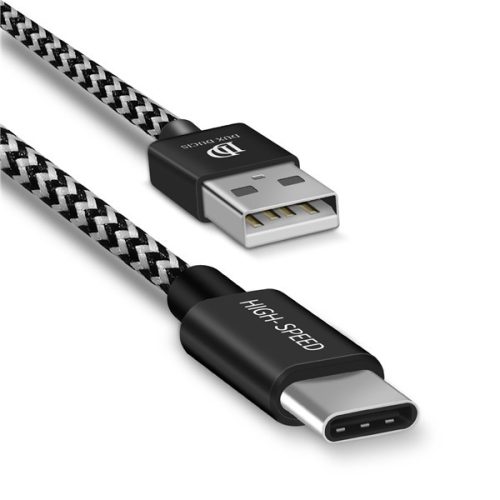 USB töltő- és adatkábel, USB Type-C, 200 cm, 2100 mA, cipőfűző minta, gyorstöltés, Dux Ducis K-ONE, fekete/fehér