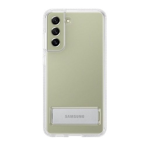 Samsung Galaxy S21 FE 5G SM-G990, Műanyag hátlap védőtok, dupla rétegű, gumírozott, kitámasztóval, átlátszó, gyári