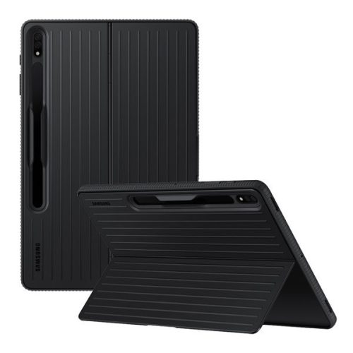Samsung Galaxy Tab S8 Plus 12.4 SM-X800 / X806, Műanyag hátlap védőtok, dupla rétegű, gumírozott, stand, fekete, gyári
