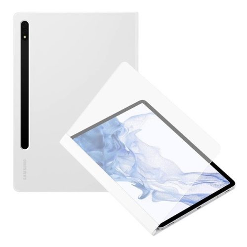 Samsung Galaxy Tab S7 11.0 / Tab S8 11.0, mappa tok, átlátszó előlap, érintőceruza tartó, Note View Cover, fehér, gyári