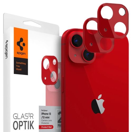 Apple iPhone 13 Mini / 13, Kamera lencsevédő fólia, ütésálló fólia, Tempered Glass (edzett üveg), Spigen Glastr Optik, piros, 2 db / csomag