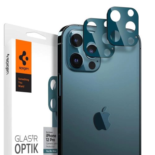 Apple iPhone 12 Pro, Kamera lencsevédő fólia, ütésálló fólia, Tempered Glass (edzett üveg), Spigen Glastr Optik, kék, 2 db / csomag