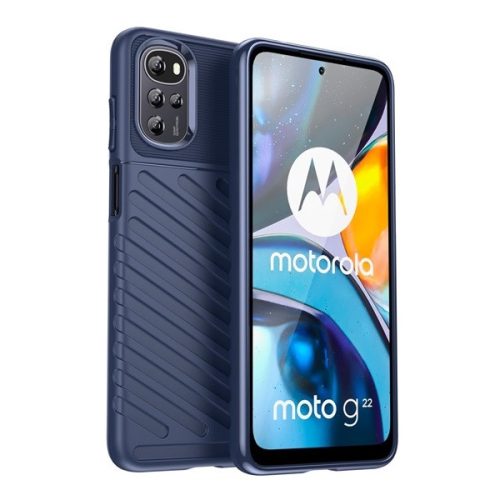 Motorola Moto G22 / E32 / E32s, Szilikon tok, közepesen ütésálló, domború csíkos minta, sötétkék