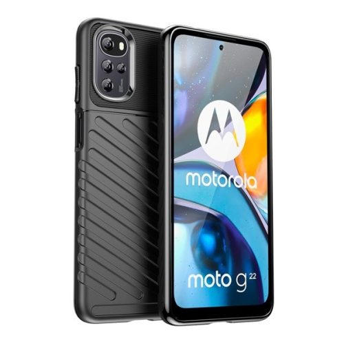 Motorola Moto G22 / E32 / E32s, Szilikon tok, közepesen ütésálló, domború csíkos minta, fekete