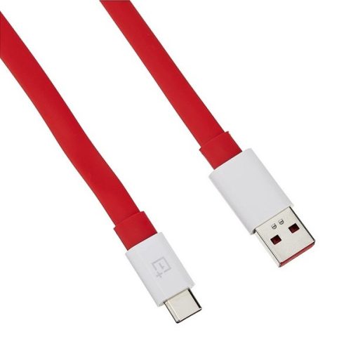 USB töltő- és adatkábel, USB Type-C, 150 cm, törésgátlóval, gyorstöltés, lapos, OnePlus Warp, piros, gyári