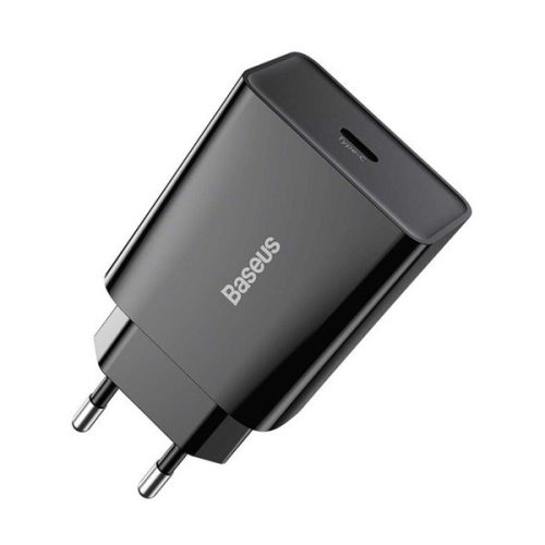 Hálózati töltő adapter, 20W, USB Type-C aljzat, gyorstöltés, PD, Baseus Speed Mini, fekete