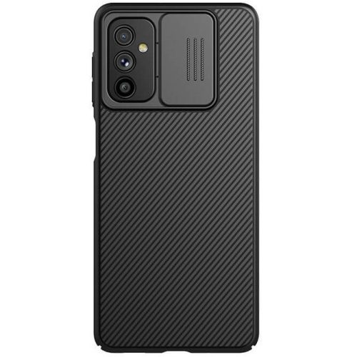 Samsung Galaxy M52 5G SM-M526B, Műanyag hátlap védőtok, közepesen ütésálló, kamera védelem, csíkos minta, Nillkin CamShield, fekete