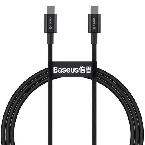 USB Type-C töltő- és adatkábel, USB Type-C, 100 cm, 5000 mA, 100W, törésgátlóval, gyorstöltés, PD, Baseus Superior, CATYS-B01, fekete