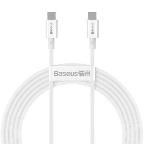 USB Type-C töltő- és adatkábel, USB Type-C, 200 cm, 5000 mA, 100W, törésgátlóval, gyorstöltés, PD, Baseus Superior, CATYS-C02, fehér