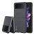 Samsung Galaxy Z Flip3 5G SM-F711B, Műanyag hátlap védőtok + szilikon keret, fényvisszaverő szövet hátlap, rács minta, Dux Ducis Fino, fekete