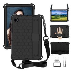   Samsung Galaxy Tab A8 10.5 (2021) SM-X200 / X205, Műanyag hátlap védőtok, szilikon belső, széthúzható kitámasztó és kézpánt, vállpánt, méhsejt minta, Defender, fekete