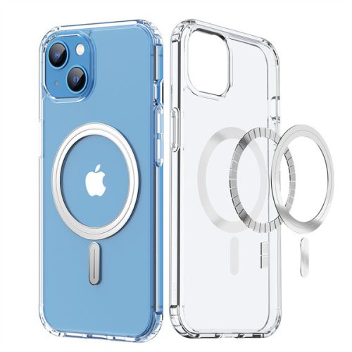 Apple iPhone 13, Műanyag hátlap védőtok + szilikon keret, Magsafe töltővel kompatibilis, Dux Ducis Clin, átlátszó