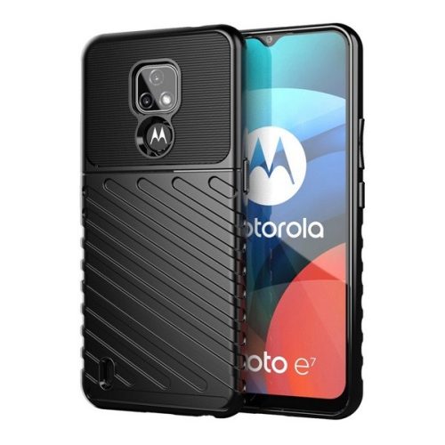 Motorola Moto E7, Szilikon tok, közepesen ütésálló, domború csíkos minta, fekete