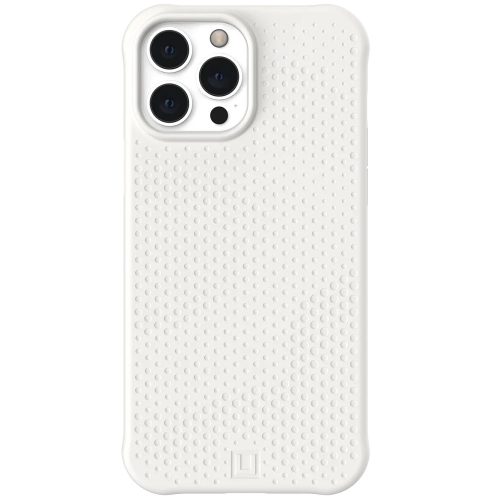 Apple iPhone 13 Pro Max, Szilikon tok, közepesen ütésálló, légpárnás sarok, Antimikróba védelem, lyukacsos minta, UAG Dot "U", fehér