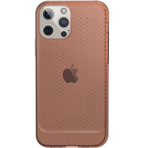 Apple iPhone 12 / 12 Pro, Szilikon tok, közepesen ütésálló, légpárnás sarok, pont minta, UAG Lucent, áttetsző/narancssárga