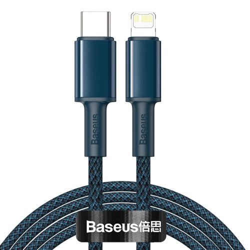 USB Type-C töltő- és adatkábel, Lightning, 100 cm, 20W, törésgátlóval, gyorstöltés, Baseus, CATLGD-03, kék