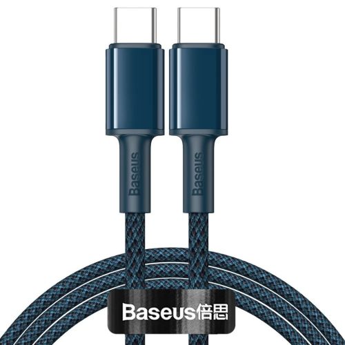 USB Type-C töltő- és adatkábel, USB Type-C, 200 cm, 5000 mA, 100W, gyorstöltés, PD, QC 3.0, Baseus High Density Braided, CATGD-A03, kék