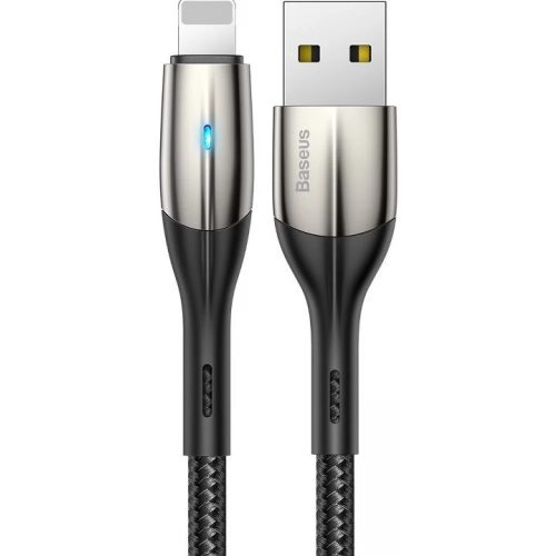 USB töltő- és adatkábel, Lightning, 100 cm, 2400 mA, gyorstöltés, LED-es, Baseus CALSP-B01, fekete