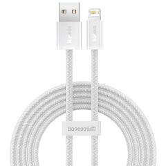   USB töltő- és adatkábel, Lightning, 200 cm, 2400 mA, gyorstöltés, cipőfűző minta, Baseus Dynamic, CALD000502, fehér