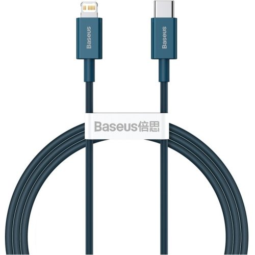 USB Type-C töltő- és adatkábel, Lightning, 100 cm, 20W, törésgátlóval, gyorstöltés, PD, Baseus Superior, CATLYS-A03, kék