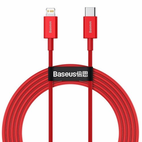 USB Type-C töltő- és adatkábel, Lightning, 200 cm, 20W, törésgátlóval, gyorstöltés, PD, Baseus Superior, CATLYS-C09, piros