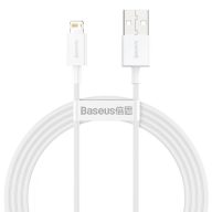   USB töltő- és adatkábel, Lightning, 150 cm, 2400 mA, törésgátlóval, gyorstöltés, PD, Baseus Superior, CALYS-B02, fehér