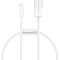 USB töltő- és adatkábel, Lightning, 25 cm, 2400 mA, törésgátlóval, gyorstöltés, PD, Baseus Superior, CALYS-02, fehér