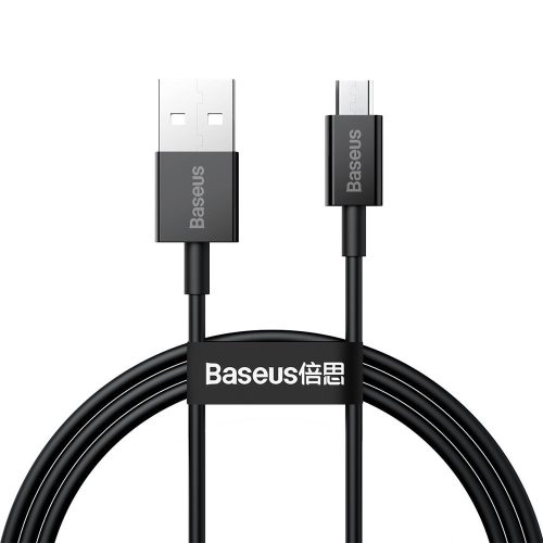 USB töltő- és adatkábel, microUSB, 100 cm, 2000 mA, törésgátlóval, gyorstöltés, Baseus Superior, CAMYS-01, fekete