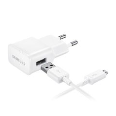   Hálózati töltő adapter, 5V / 2000mA, USB aljzat, microUSB kábellel, gyorstöltés, Samsung, fehér, gyári