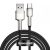 USB töltő- és adatkábel, USB Type-C, 100 cm, 6000 mA, 66W, törésgátlóval, gyorstöltés, cipőfűző minta, Baseus Cafule Metal, CAKF000101, fekete